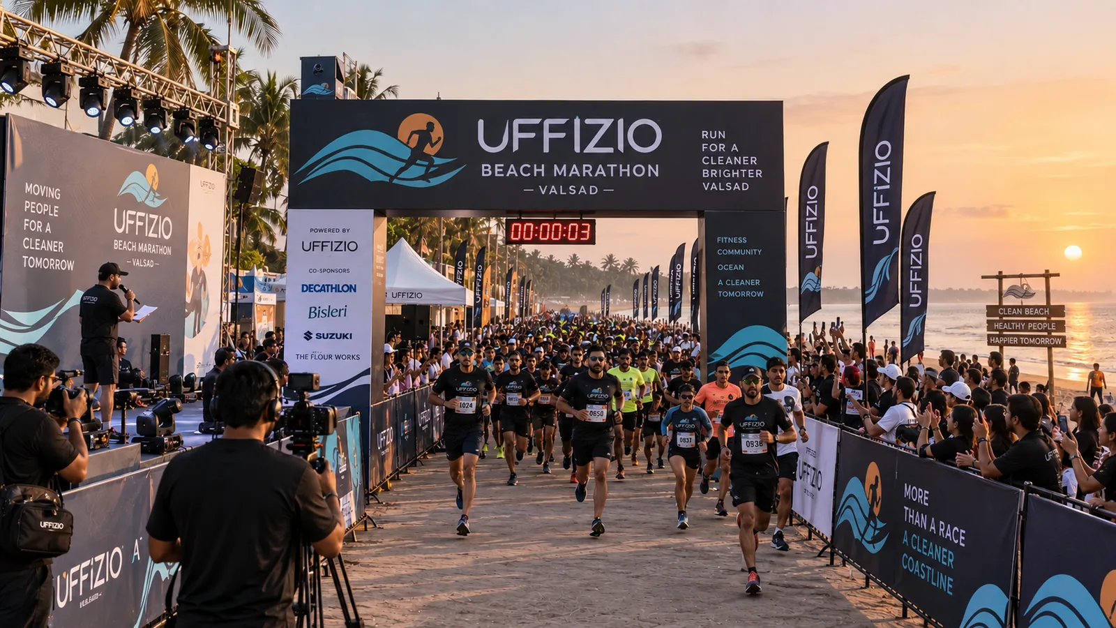 Start line of the Uffizio Beach Marathon in Valsad